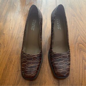 Franco Sarto Crocodile Print Brown Block Heels 7.5